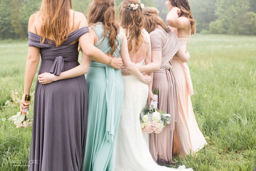  In LOVE with these wrap dresses that each bridesmaid can wear differently. The color combo is gorgeous! 